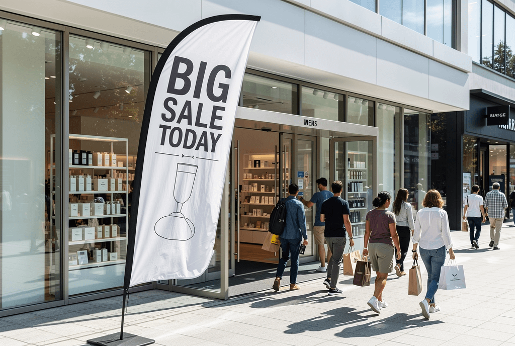Oriflamme extérieur devant point de vente